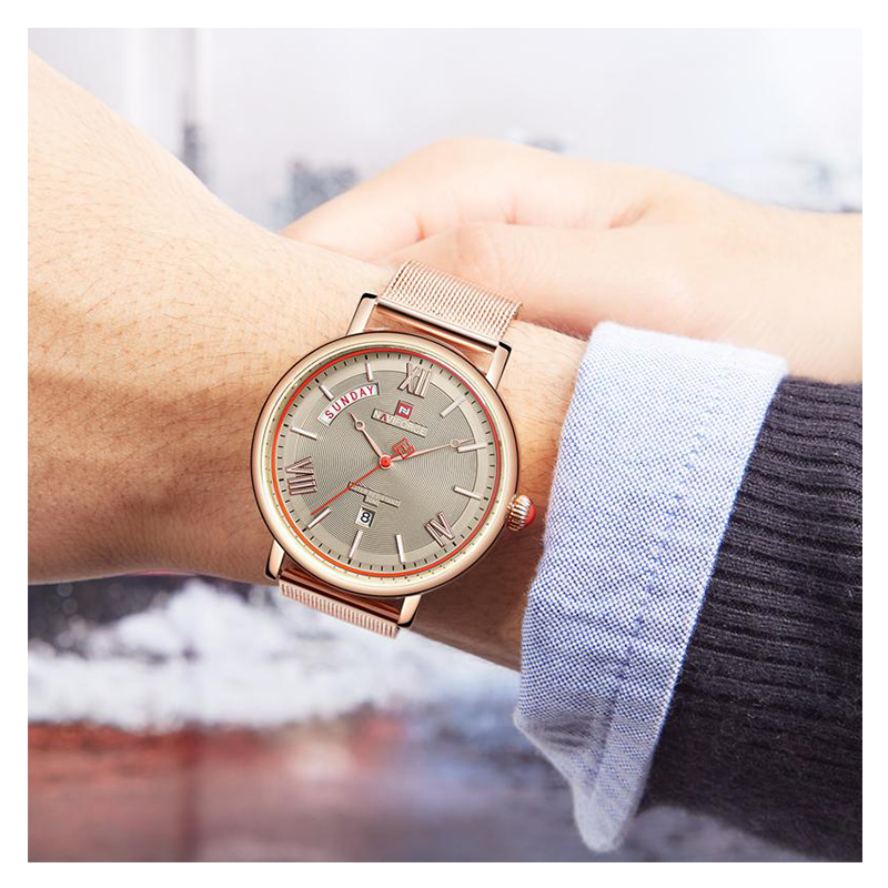 WW0332 Naviforce Day Date Mesh Chain Watch NF3006M