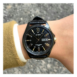 WW1120 Casio Enticer Day Date Black Leather Belt Watch MTP-1384BL-1AVDF