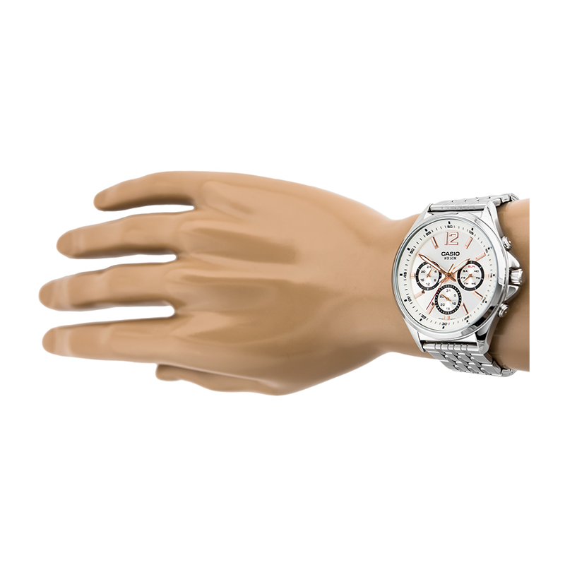 WW0467 Casio Enticer Multifunction Stainless Steel Silver Chain Watch MTP-E303D-7AVDF