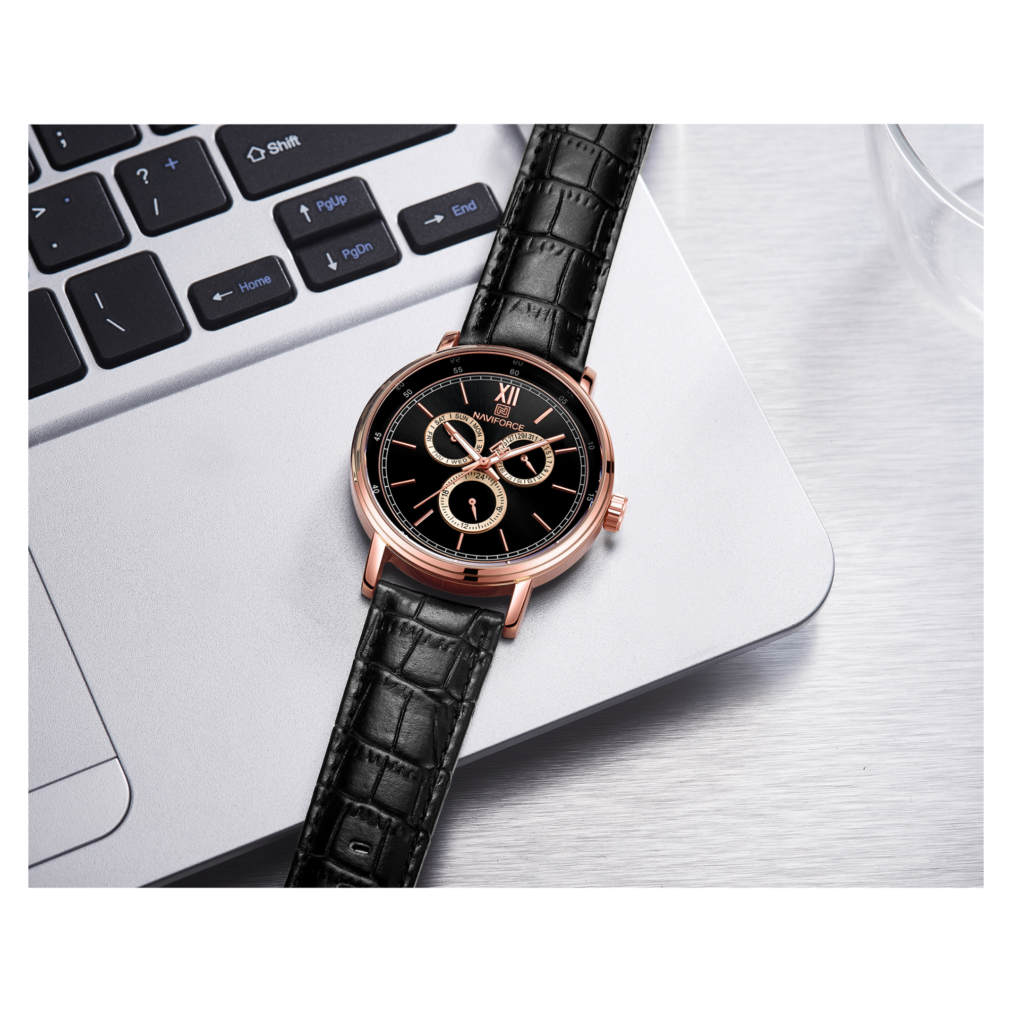 WW1009 Naviforce Sweep Second Multifunction Leather Belt Watch NF3002M