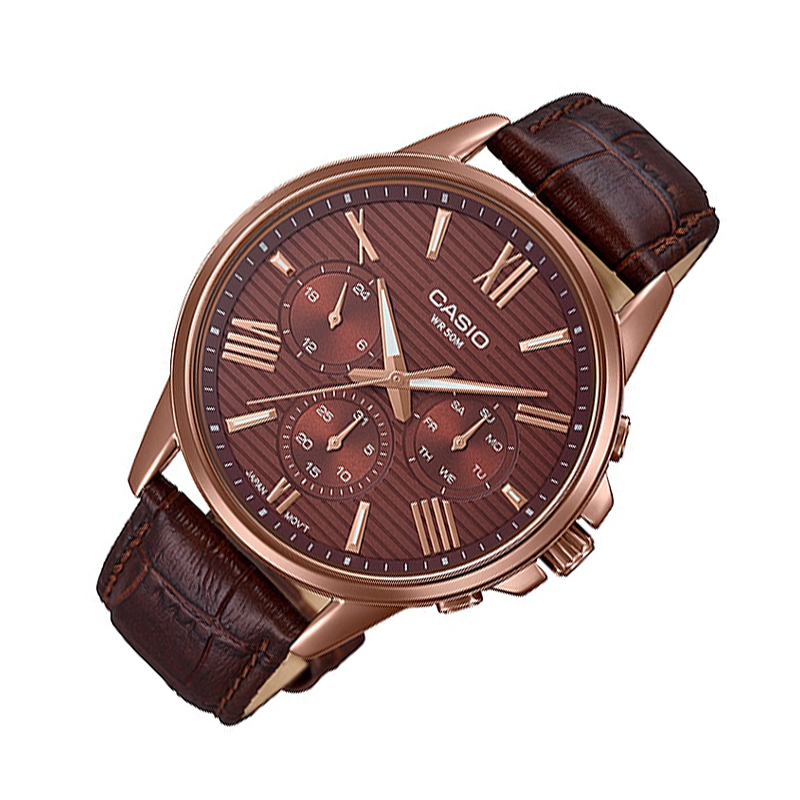 WW0355 Casio Enticer Multifunction Rose Gold Leather Belt Watch MTP-EX300RL-5AVDF