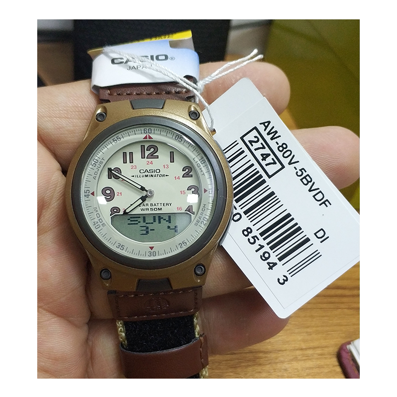 WW0399 Casio Youth Dual Time Nylon Belt Watch AW-80V-5BVDF