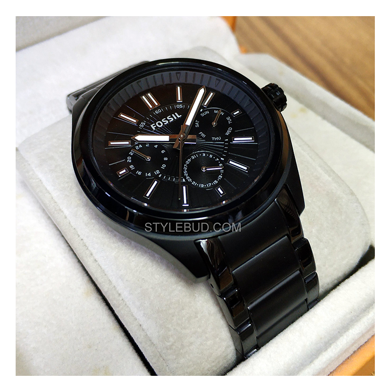WW1084 Fossil Multifunction Black Stainless Steel Chain Watch BQ1509