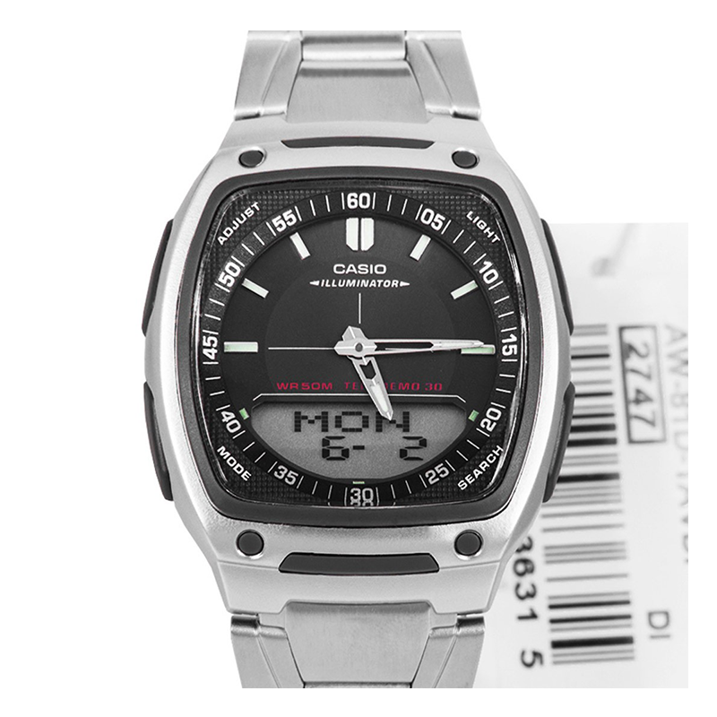 WW0143 Casio Analog Digital Silver Chain Watch AW-81D-1AVDF