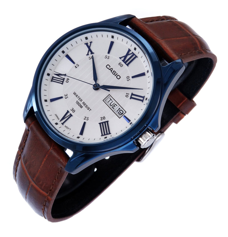 WW0072 Casio Enticer Day Date Blue Leather Belt Watch MTP-1384BUL-5AVDF