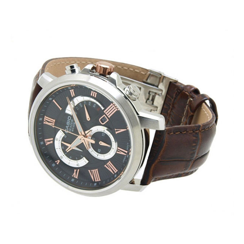 WW0442 Casio Beside Chronograph Stainless Steel Leather Belt Watch BEM-506GL-1AVDF