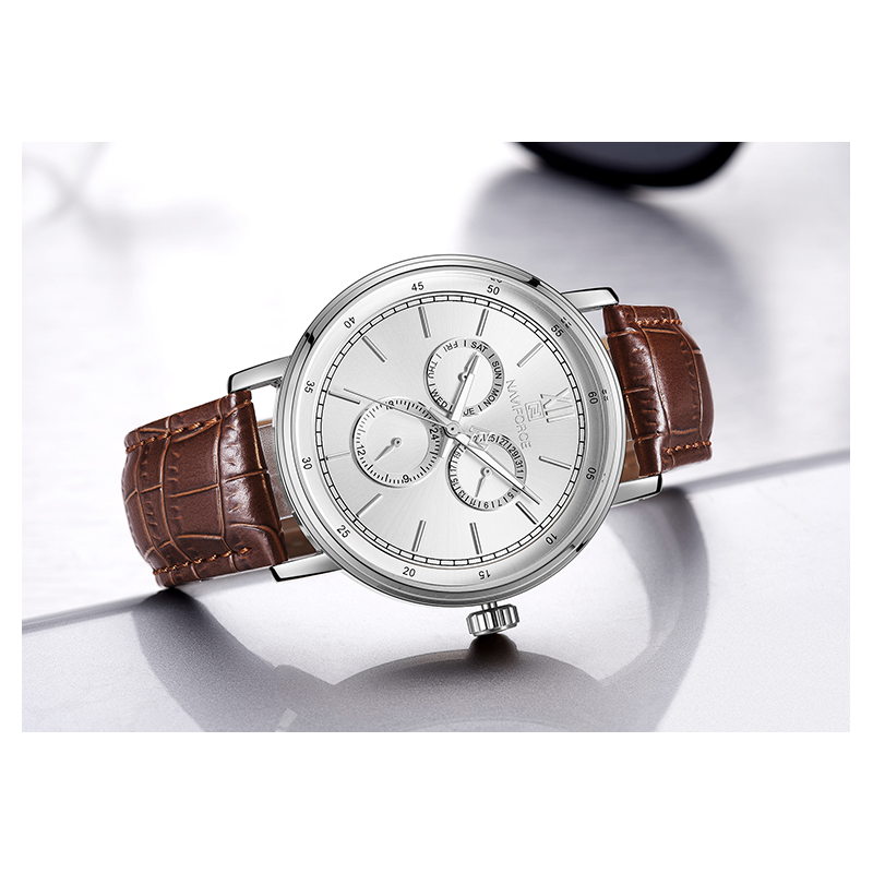 WW0310 Naviforce Sweep Second Multifunction Leather Belt Watch NF3002M