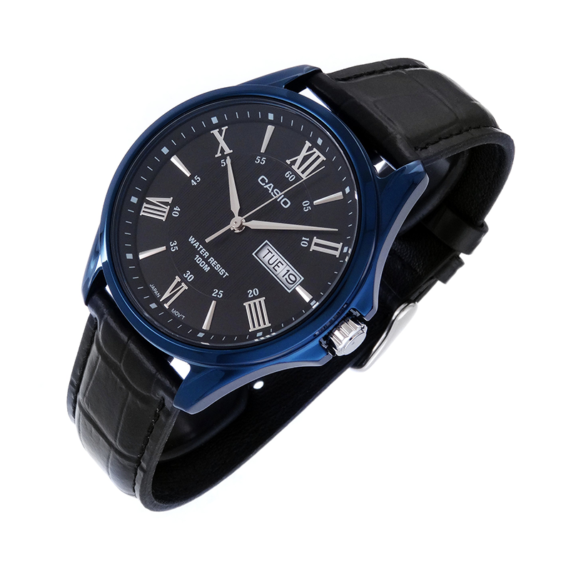WW0071 Casio Enticer Day Date Blue Leather Belt Watch MTP-1384BUL-1AVDF