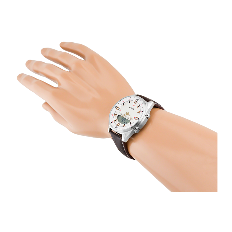 WW0213 Casio Enticer Dual Time Stainless Steel Leather Belt Watch AMW-830L-7AVDF