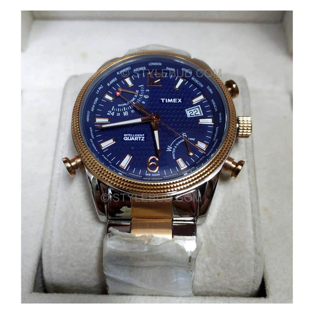 WW1238 Timex World Time Date Stainless Steel Chain Watch TWEG16101
