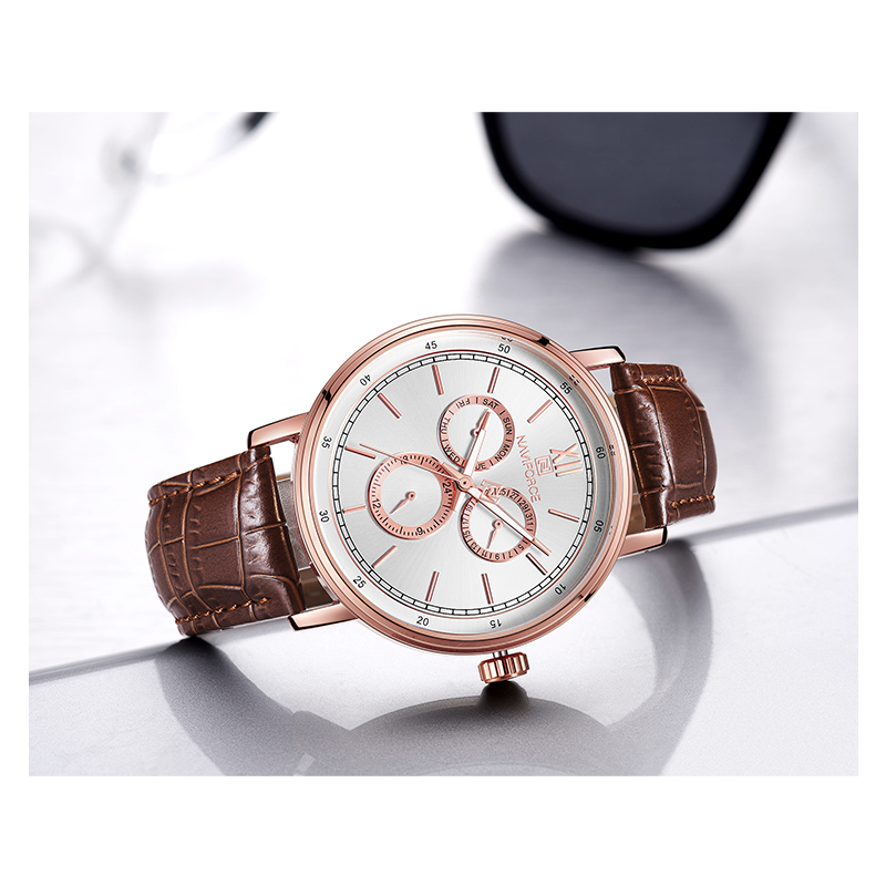 WW1040 Naviforce Sweep Second Multifunction Leather Belt Watch NF3002M