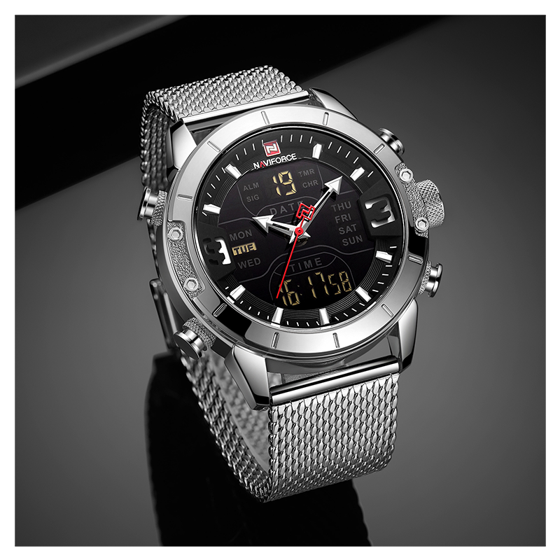 WW0934 Naviforce Multifunction Dual Time Mesh Chain Watch NF9153M