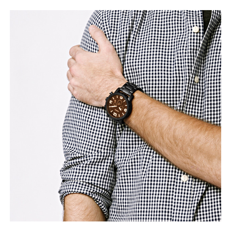 WW0263 Fossil Nate Chronograph Black Stainless Steel Chain Watch JR1356