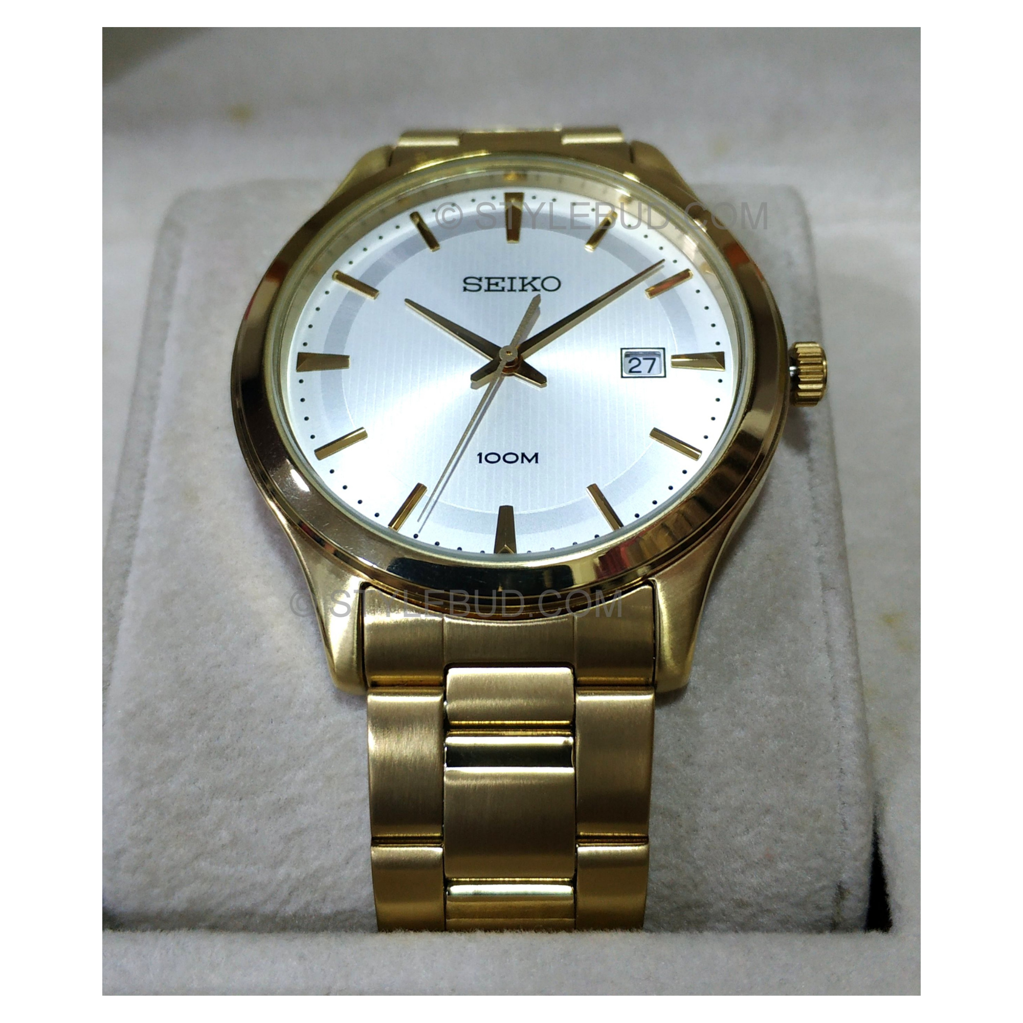 WW0764 Seiko Date Stainless Steel Golden Chain Watch SUR054P1