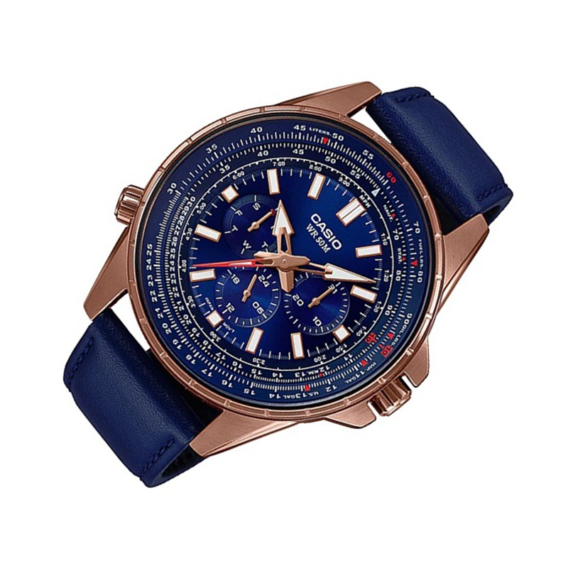 WW0241 Casio Enticer Sweep Second Rose Gold Leather Belt Watch MTP-SW320RL-2AVDF