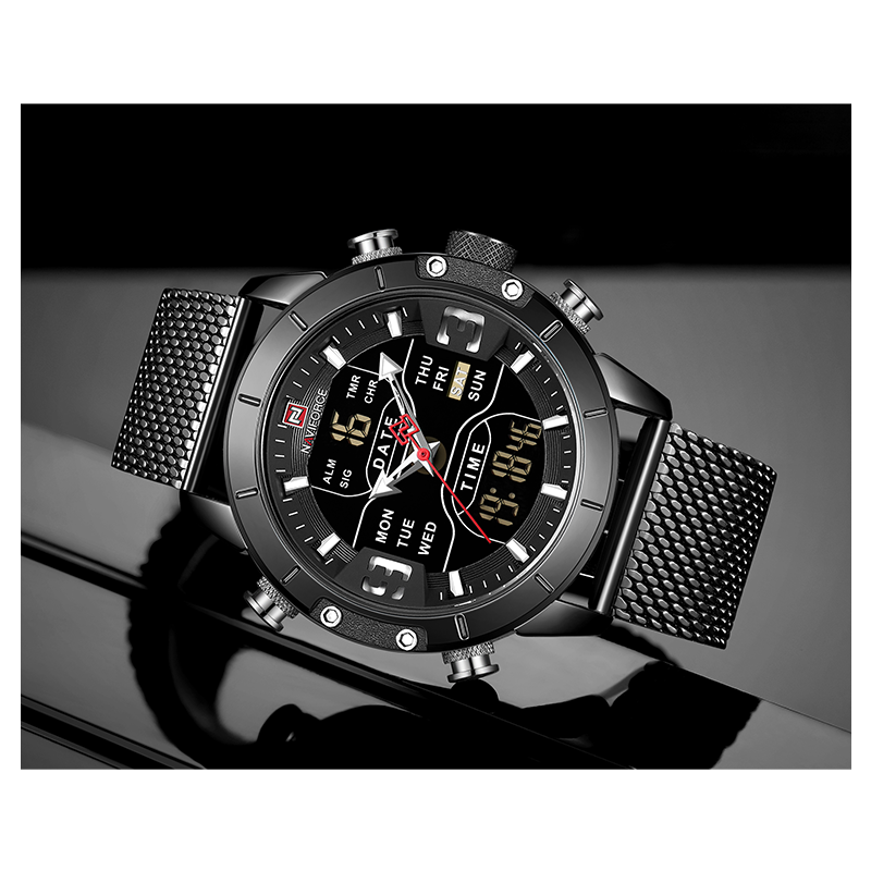 WW0977 Naviforce Multifunction Dual Time Mesh Chain Watch NF9153M