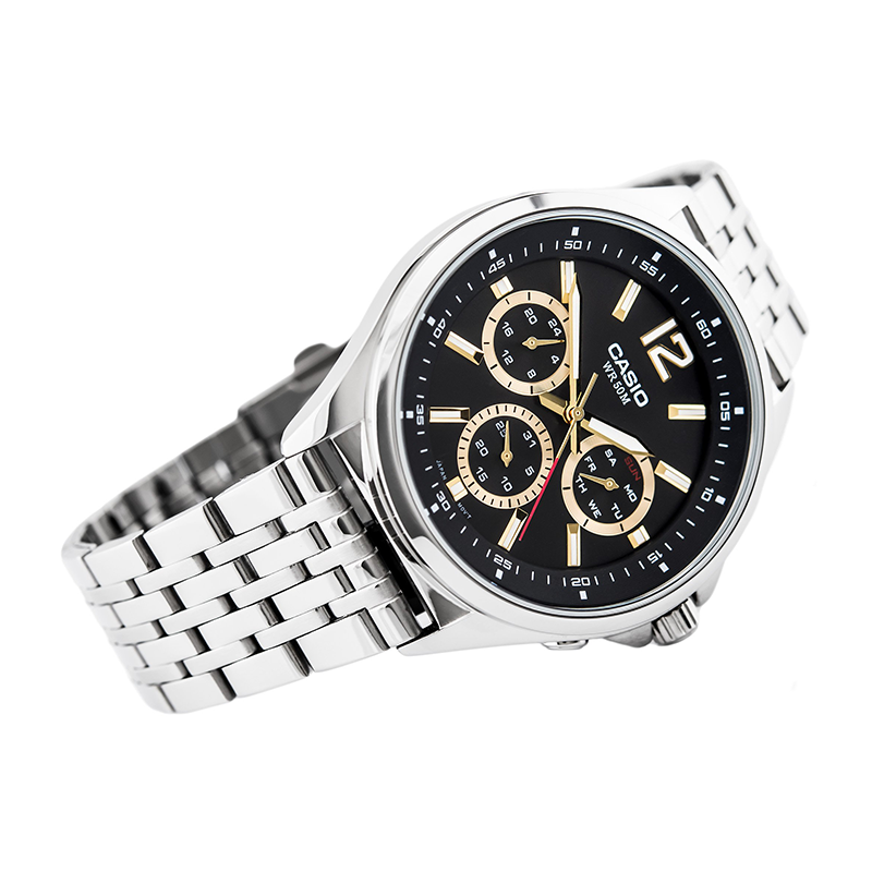 WW0466 Casio Enticer Multifunction Stainless Steel Silver Chain Watch MTP-E303D-1AVDF