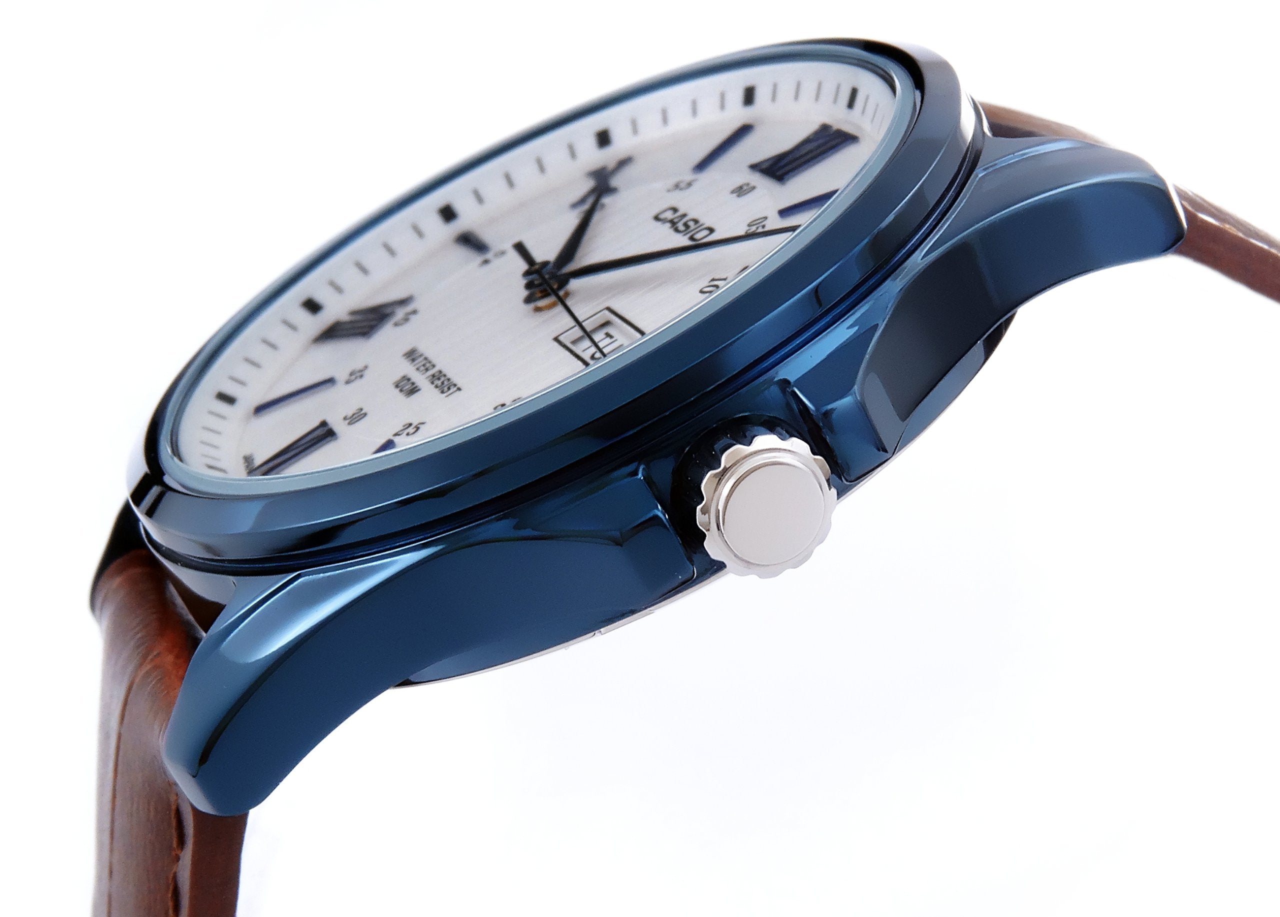 WW0072 Casio Enticer Day Date Blue Leather Belt Watch MTP-1384BUL-5AVDF