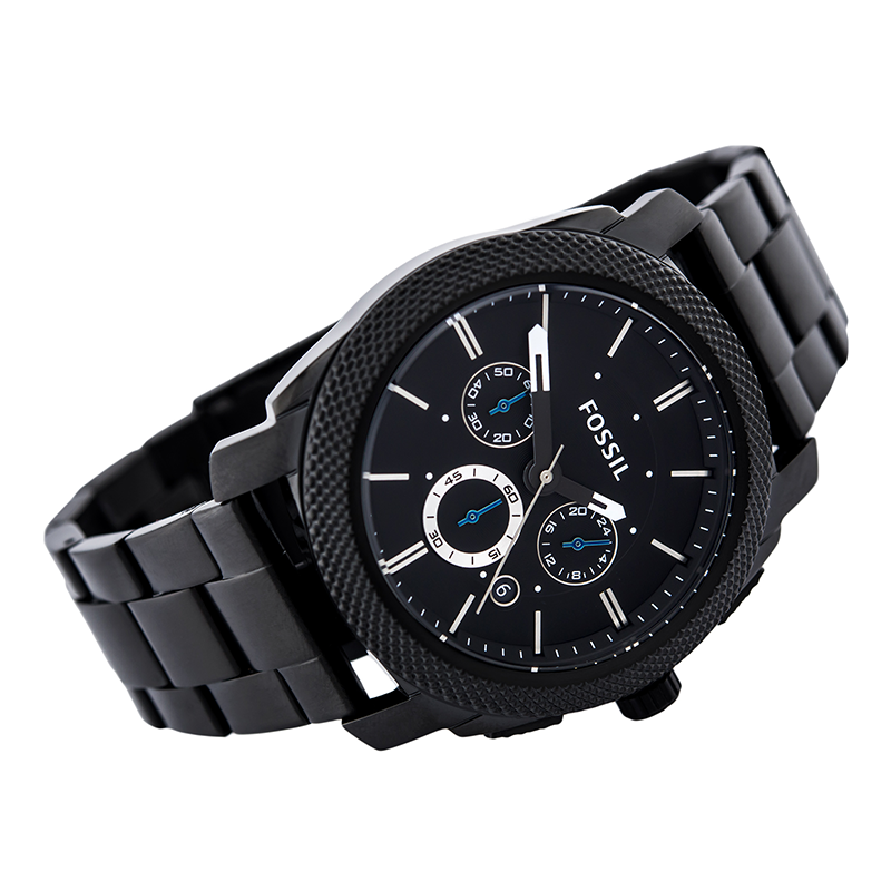 WW0186 Fossil Machine Chronograph Black Stainless Steel Chain Watch FS4552