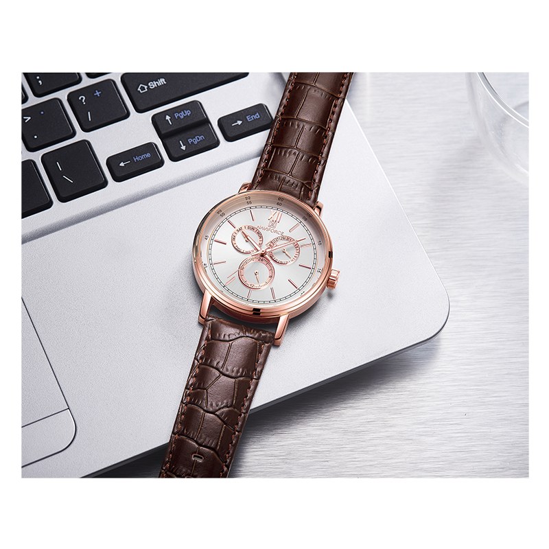 WW1040 Naviforce Sweep Second Multifunction Leather Belt Watch NF3002M