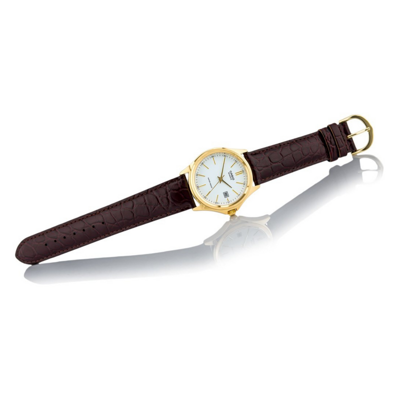 WW1258 Casio Enticer Date Golden Leather Belt Watch MTP-1183Q-7ADF