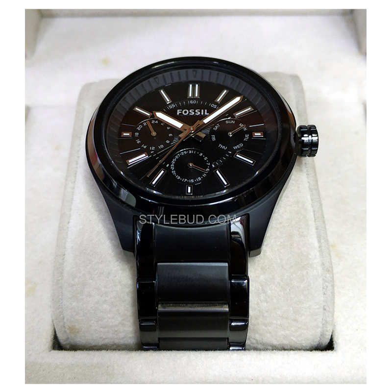 WW1084 Fossil Multifunction Black Stainless Steel Chain Watch BQ1509