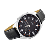 WW0211 Casio Enticer Dual Time Stainless Steel Leather Belt Watch AMW-830L-1AVDF