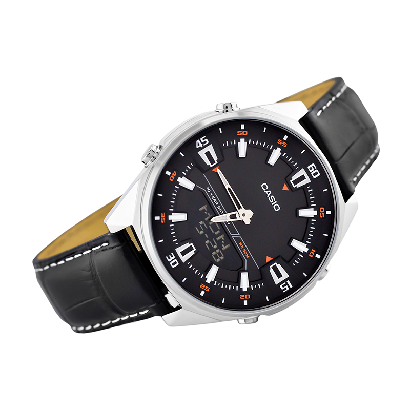 WW0211 Casio Enticer Dual Time Stainless Steel Leather Belt Watch AMW-830L-1AVDF