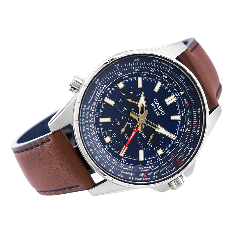 WW0239 Casio Enticer Sweep Second Leather Belt Watch MTP-SW320L-2AVDF