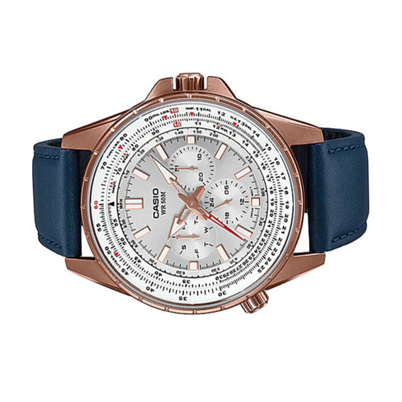 WW0242 Casio Enticer Sweep Second Rose Gold Leather Belt Watch MTP-SW320RL-7AVDF
