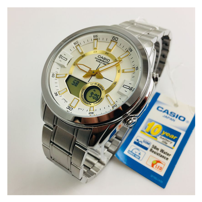 WW1145 Casio Enticer Dual Time Multifunction Chain Watch AMW-810D-9AVDF