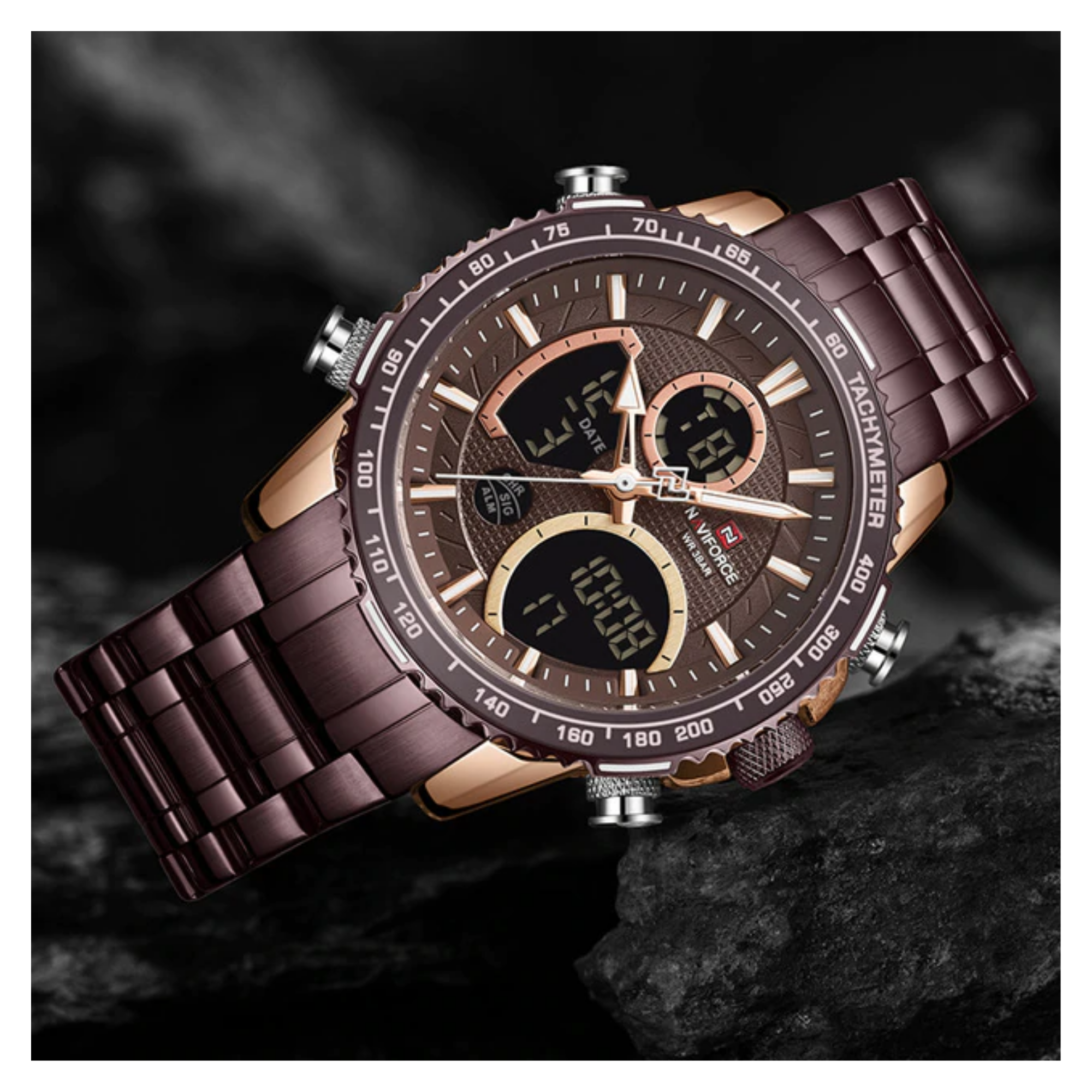 WW1208 Naviforce Multifunction Dual Time Chain Watch NF9182M