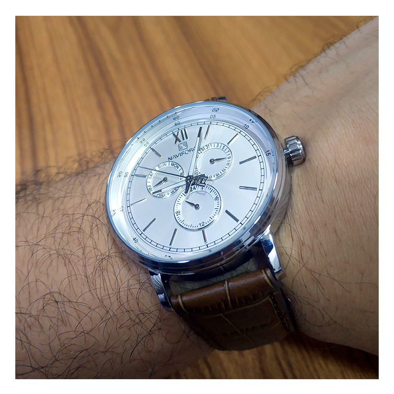 WW0310 Naviforce Sweep Second Multifunction Leather Belt Watch NF3002M