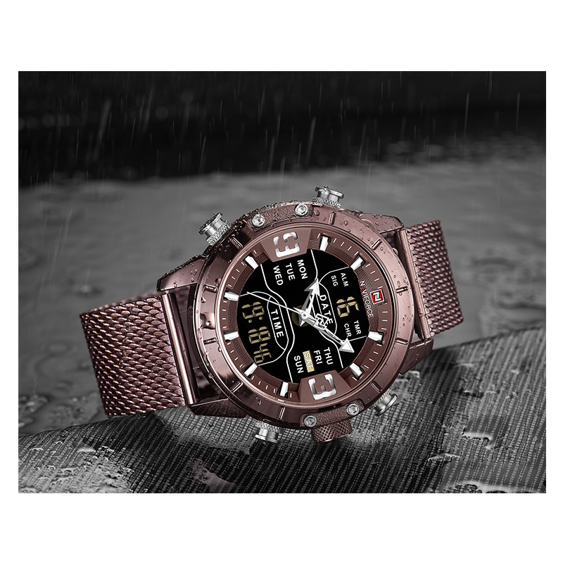 WW0899 Naviforce Multifunction Dual Time Mesh Chain Watch NF9153M