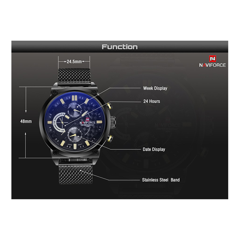 WW0138 Naviforce Multifunction Mesh Chain Watch NF9068M