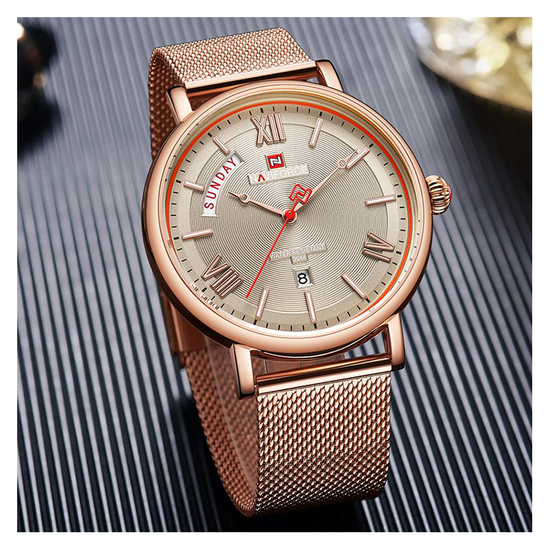 WW0332 Naviforce Day Date Mesh Chain Watch NF3006M