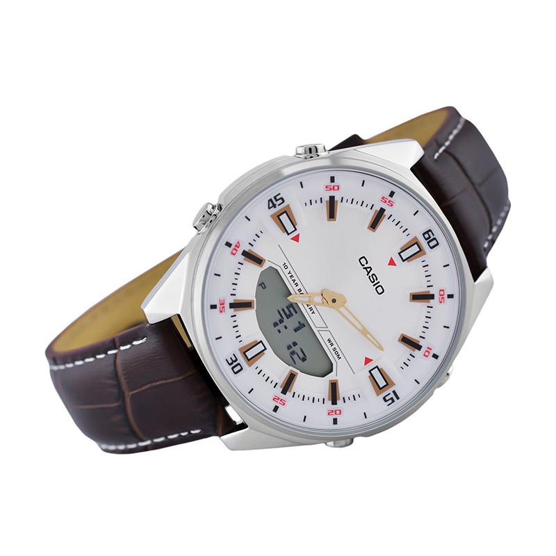 WW0213 Casio Enticer Dual Time Stainless Steel Leather Belt Watch AMW-830L-7AVDF
