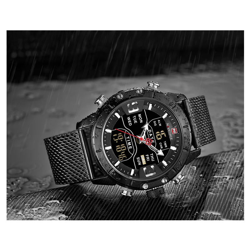 WW0977 Naviforce Multifunction Dual Time Mesh Chain Watch NF9153M
