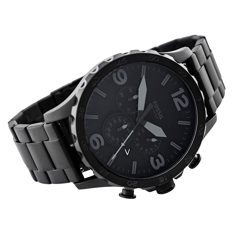 WW0264 Fossil Nate Chronograph Black Stainless Steel Chain Watch JR1401