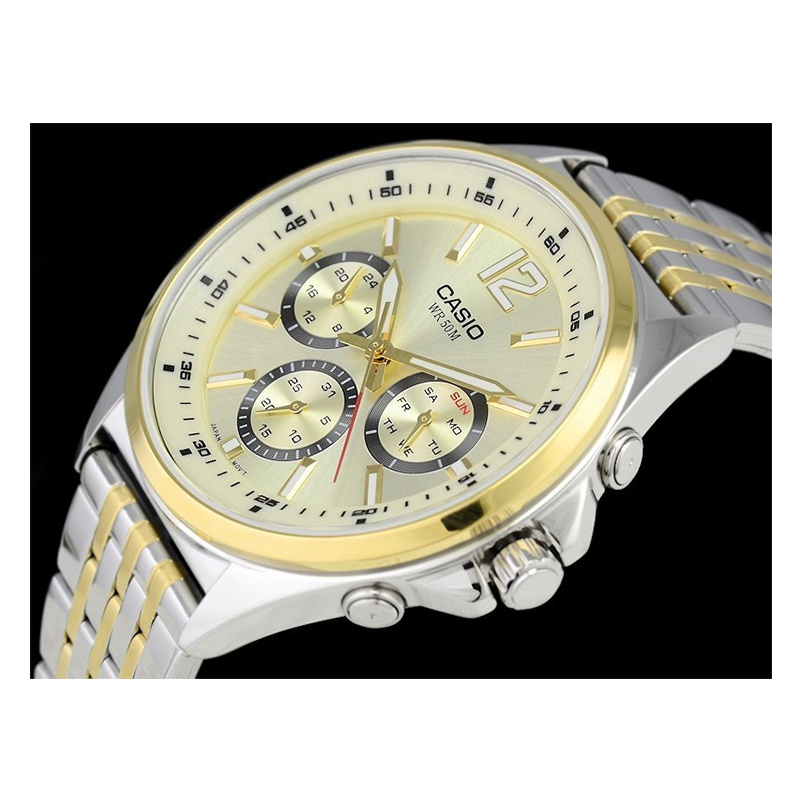 WW0593 Casio Enticer Multifunction Stainless Steel Two Tone Chain Watch MTP-E303SG-9AVDF
