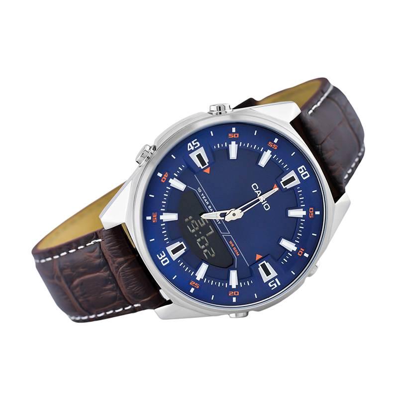 WW0212 Casio Enticer Dual Time Stainless Steel Leather Belt Watch AMW-830L-2AVDF