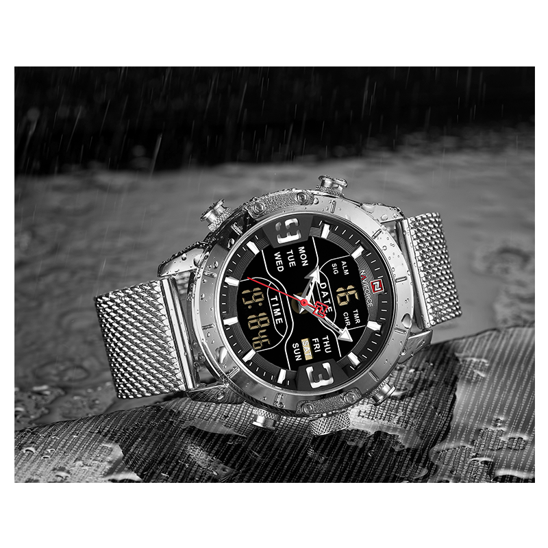 WW0934 Naviforce Multifunction Dual Time Mesh Chain Watch NF9153M