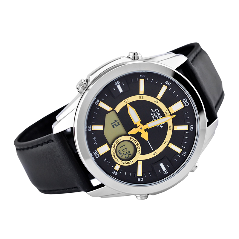 WW1146 Casio Enticer Dual Time Multifunction Leather Belt Watch AMW-810L-1AVDF