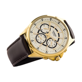WW0595 Casio Enticer Multifunction Stainless Steel Golden Leather Belt Watch MTP-E303GL-9AVDF