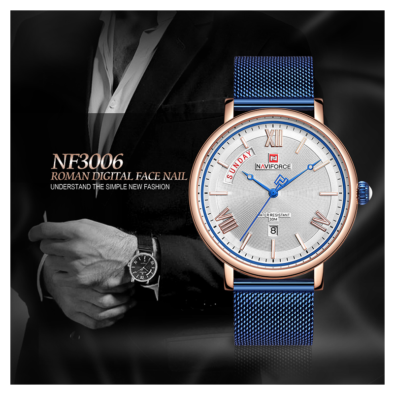 WW0340 Naviforce Day Date Mesh Chain Watch NF3006M
