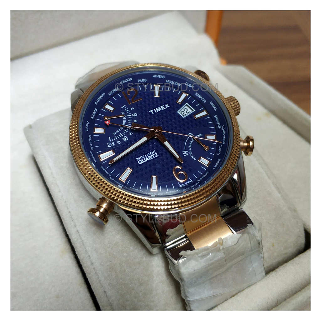 WW1238 Timex World Time Date Stainless Steel Chain Watch TWEG16101