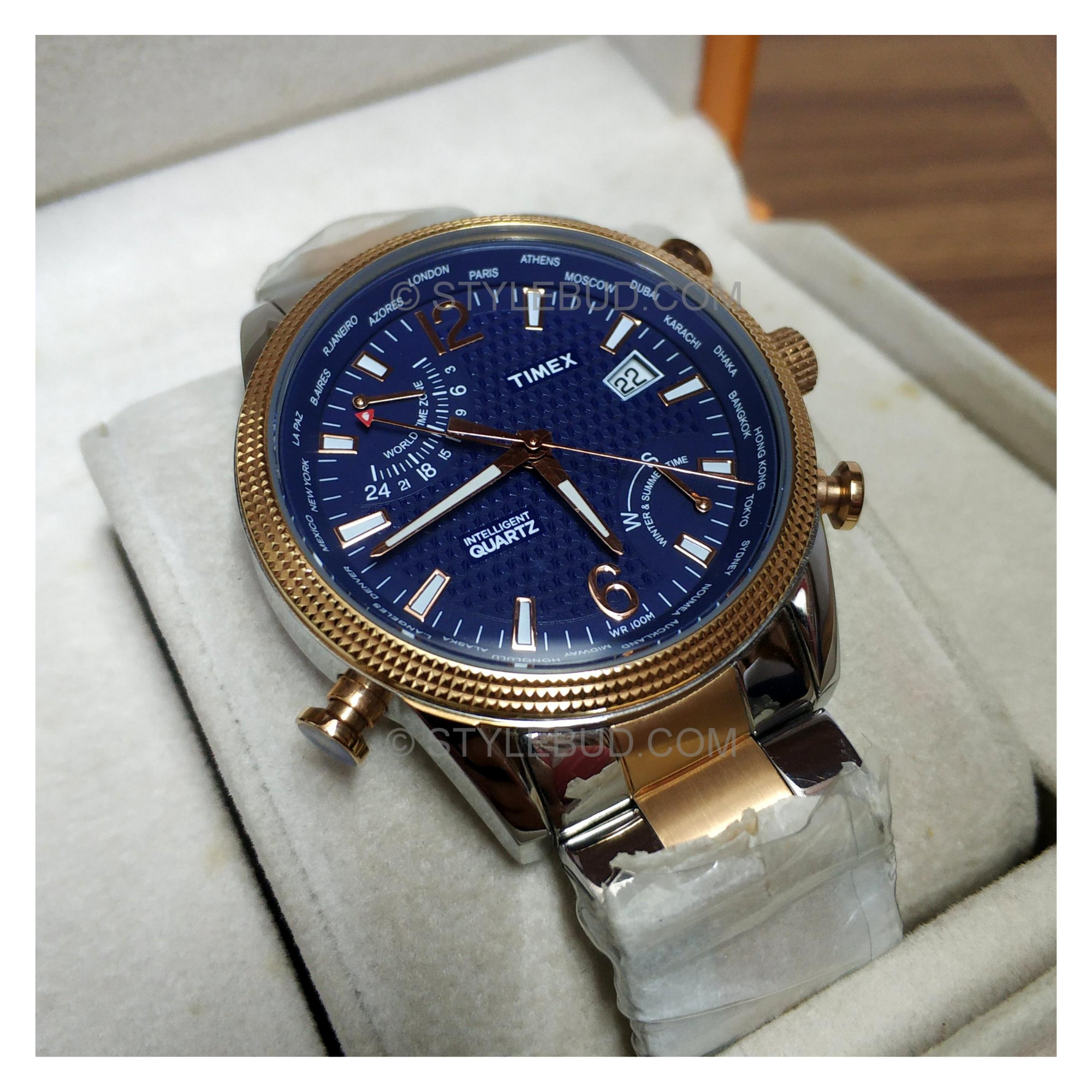 WW1238 Timex World Time Date Stainless Steel Chain Watch TWEG16101