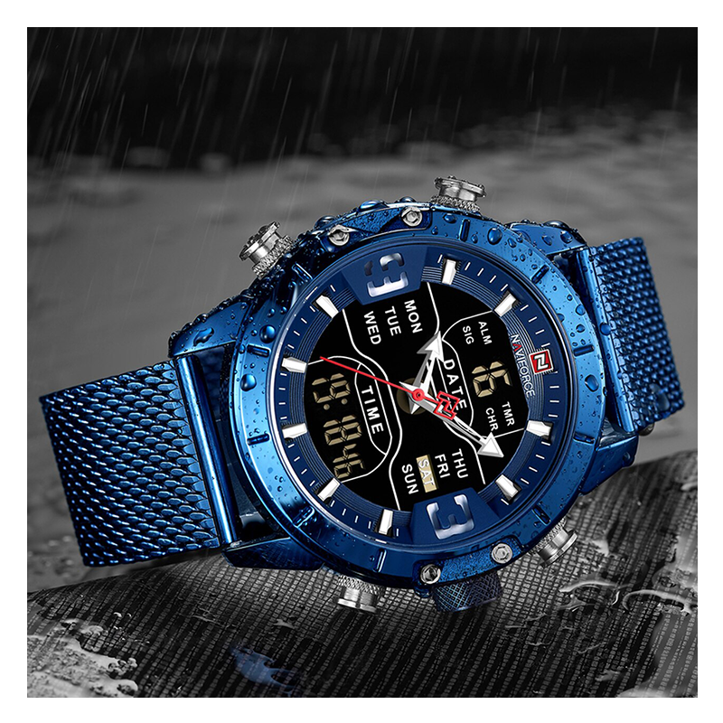 WW0878 Naviforce Multifunction Dual Time Mesh Chain Watch NF9153M