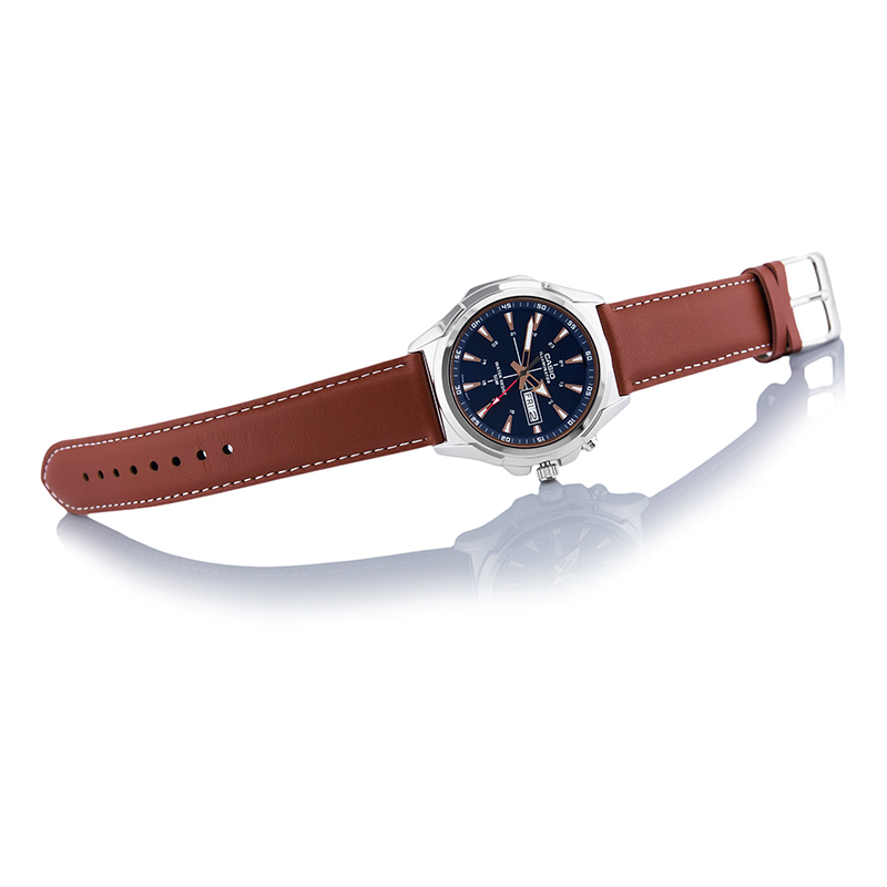 WW0311 Casio Enticer Day Date Illuminator Leather Belt Watch MTP-E200L-2AVDF