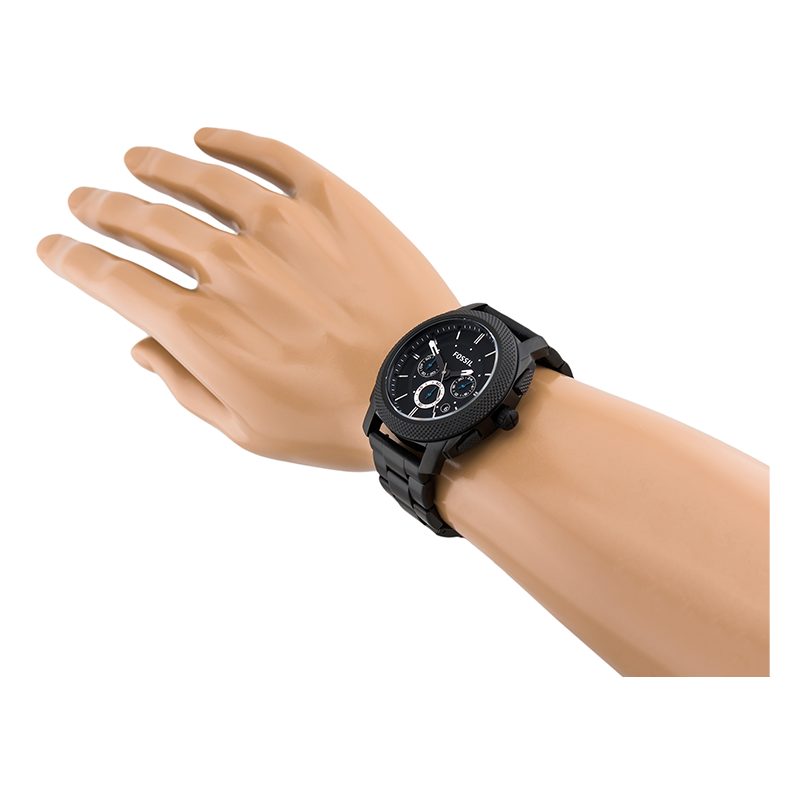 WW0186 Fossil Machine Chronograph Black Stainless Steel Chain Watch FS4552